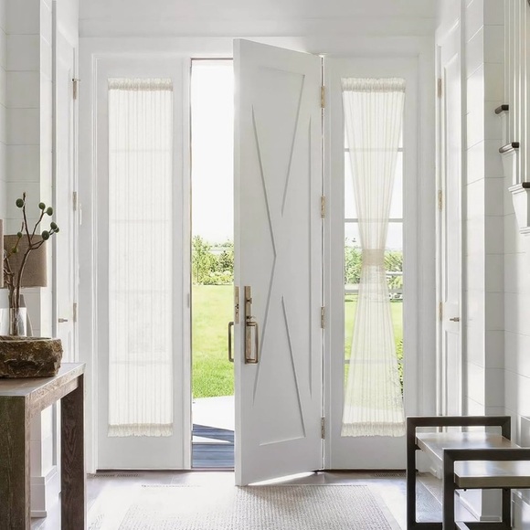 Pair Beige Flax Linen Side Door/Window Curtains - Picture 2 of 4